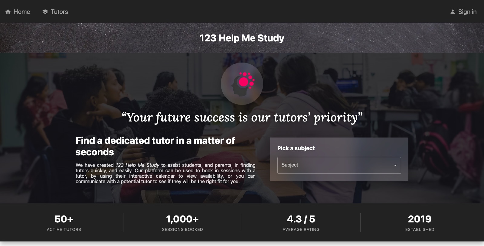 Screenshot of the 123 Help Me Study homepage