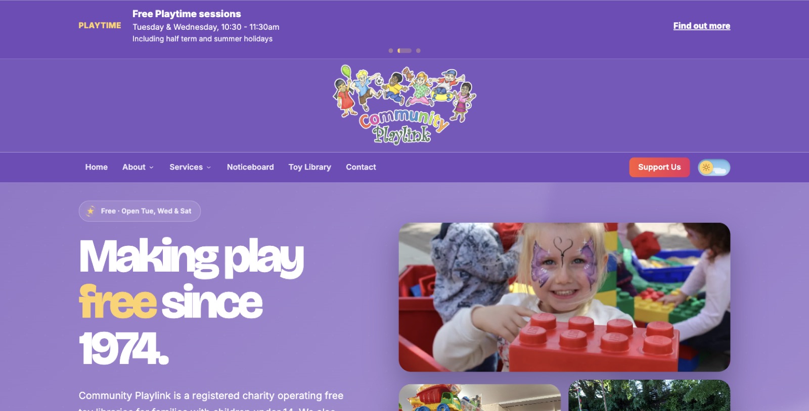 Screenshot of the Community Playlink homepage