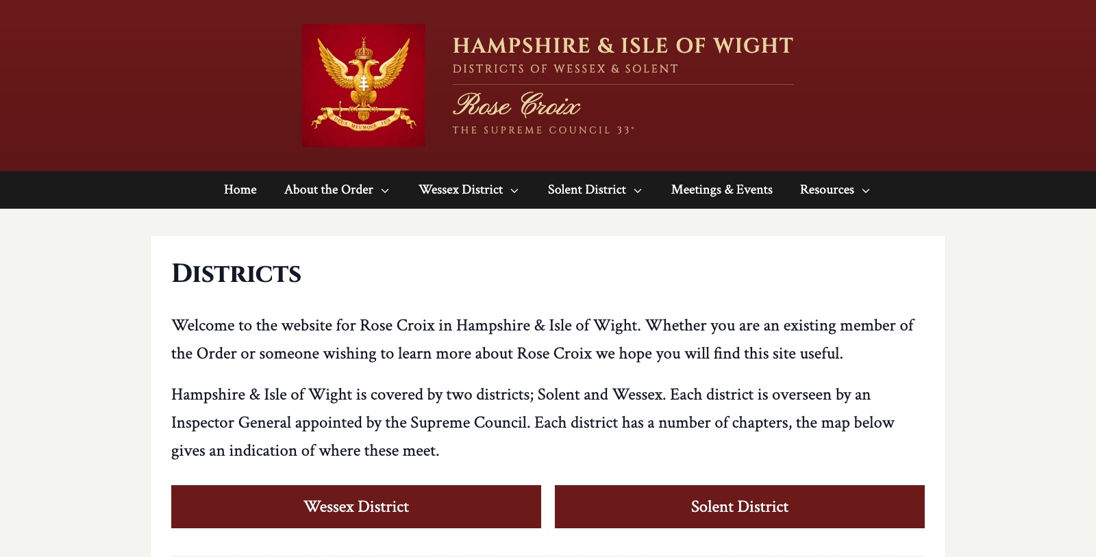 Screenshot of the Hampshire & Isle of Wight Rose Croix homepage